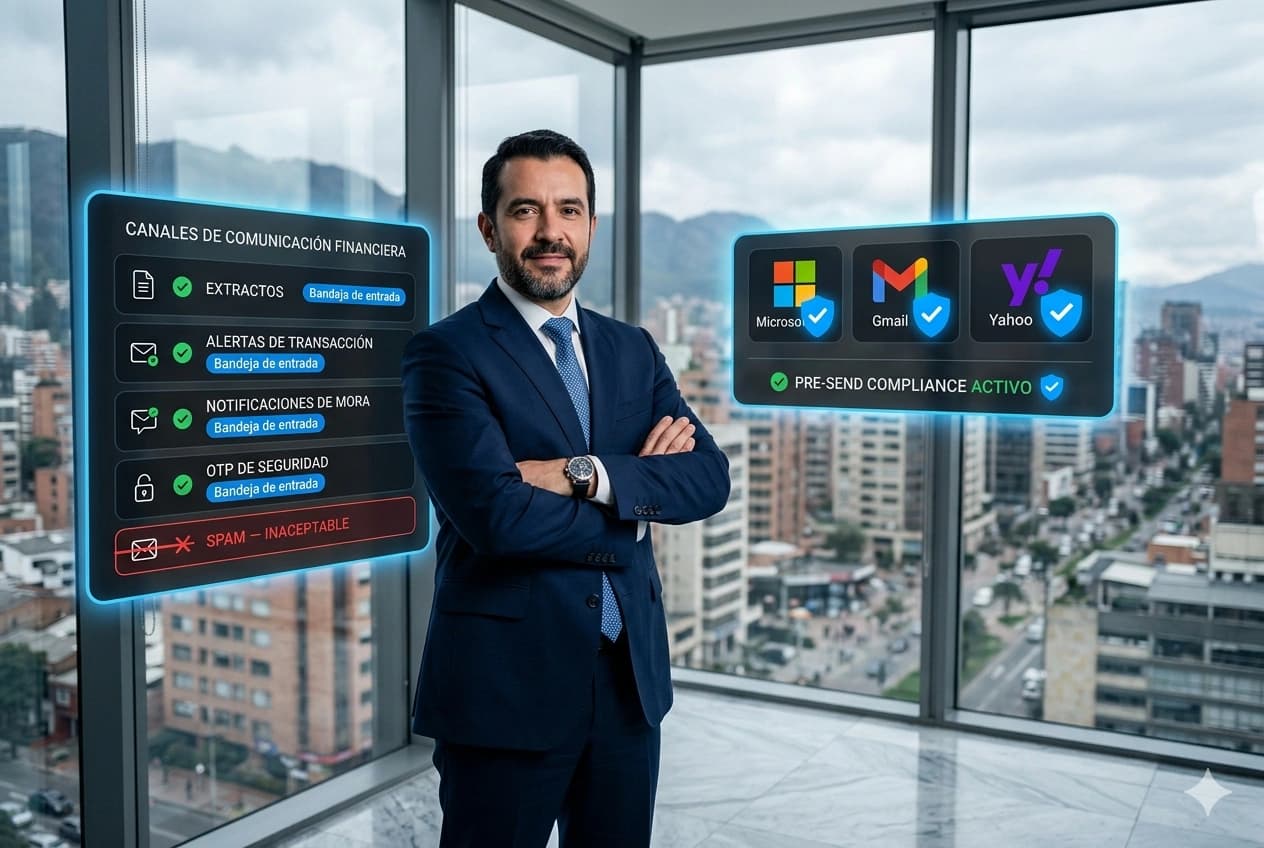 profesional del sector financiero gestionando comunicaciones digitales en Colombia